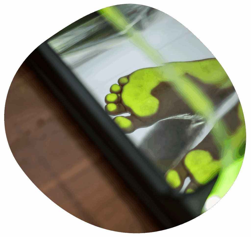 Füße auf einem Bildschirm abgebildet